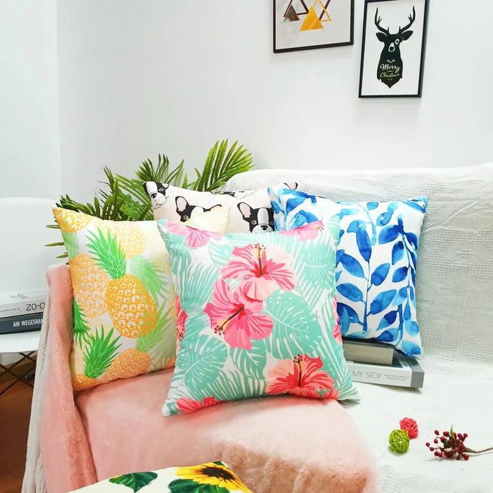 Splash-Proof Outdoor Pillow Cover – Blue Leaf Print