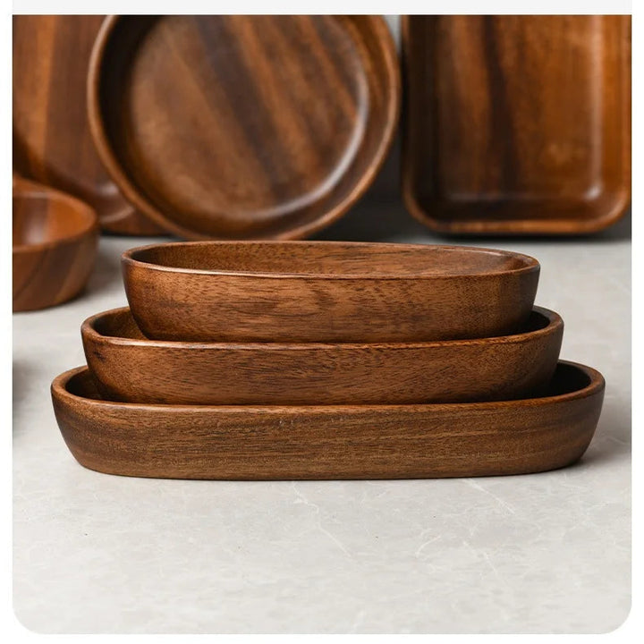 Acacia Wood Snack & Salad Plate – Solid Multi-Section Tray