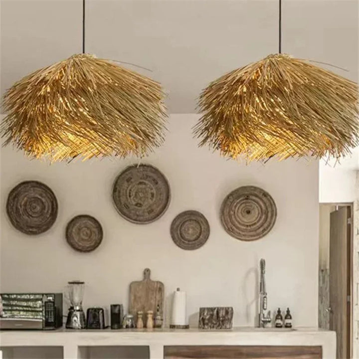 Wabi Sabi Rattan Pendant Light – Nordic LED Chandelier