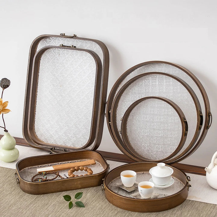 Acrylic Bamboo Tea & Pastry Tray – Minimalist Handle Serving Tray for Home, Kitchen, or Hotel