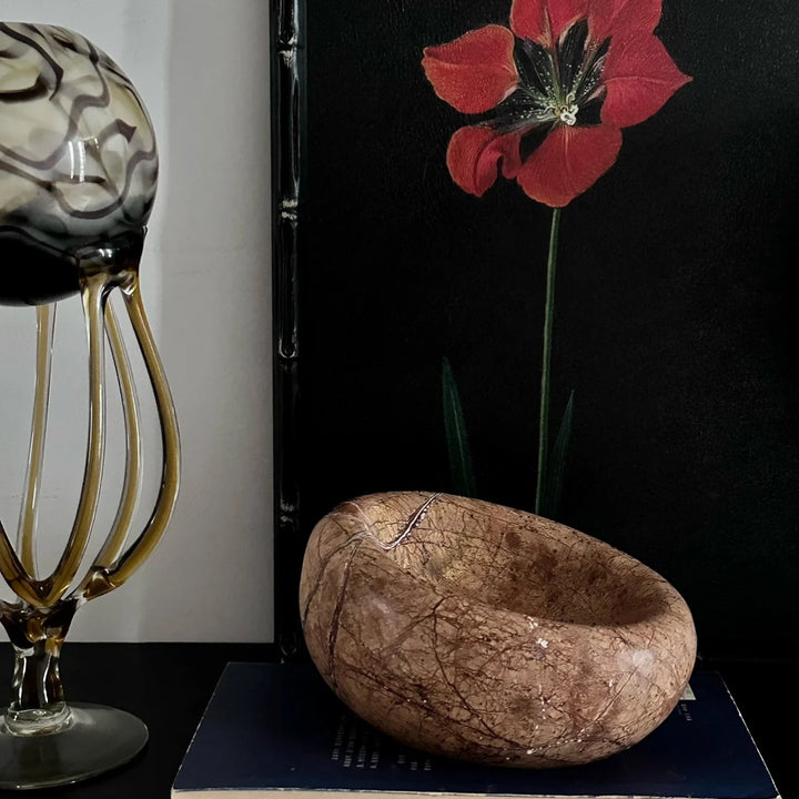 Brown Marble Bird’s Nest Bowl for Decor & Storage