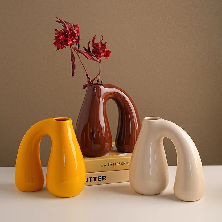 Nordic Ceramic Flower Vase – Modern Tabletop Centerpiece for Fresh Flowers | Elegant Living Room or Entryway Decoration Gift for Women