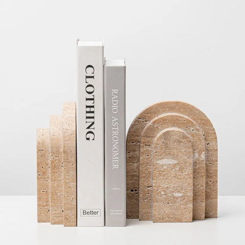 Natural Travertine Marble Bookends – U Shape Stone Holder