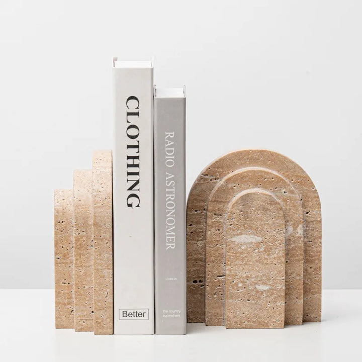 Natural Travertine Marble Bookends – U Shape Stone Holder