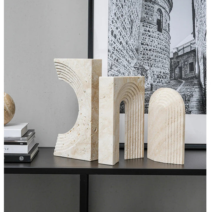 Travertine Marble Arch Sculpture – Minimalist Stone Home Decor