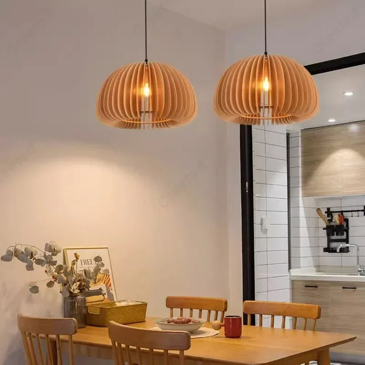 Creative Wooden LED Pendant Light – Vintage Modern Ceiling Lamp