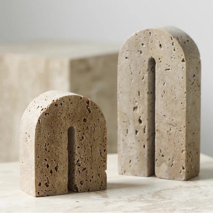 Retro Travertine Bookends – Natural Stone Book Holder