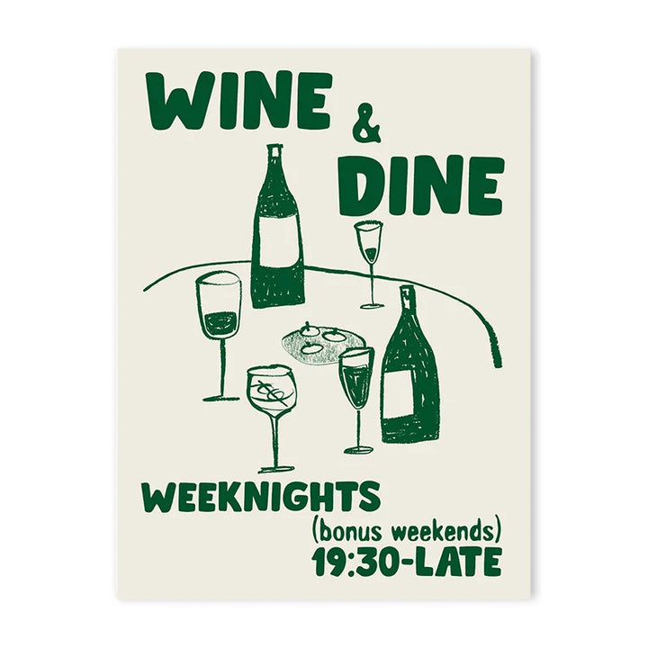 Vintage Wine & Food Poster – Minimalist Bar Wall Art
