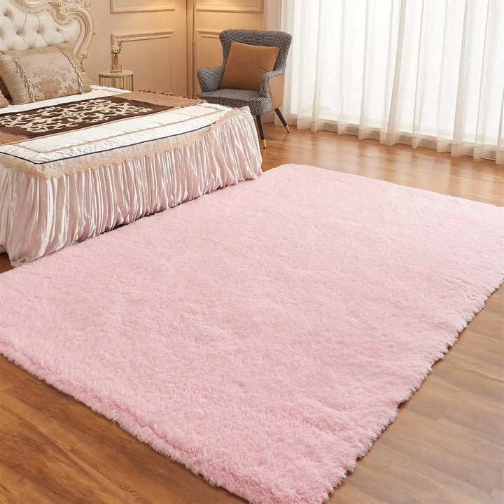 Pink Fluffy Plush Carpet – Large Kids Bedroom Area Rug