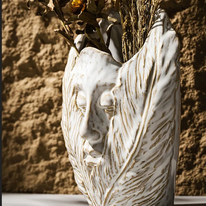 Abstract Face Ceramic Vase – Nordic Tabletop Decor