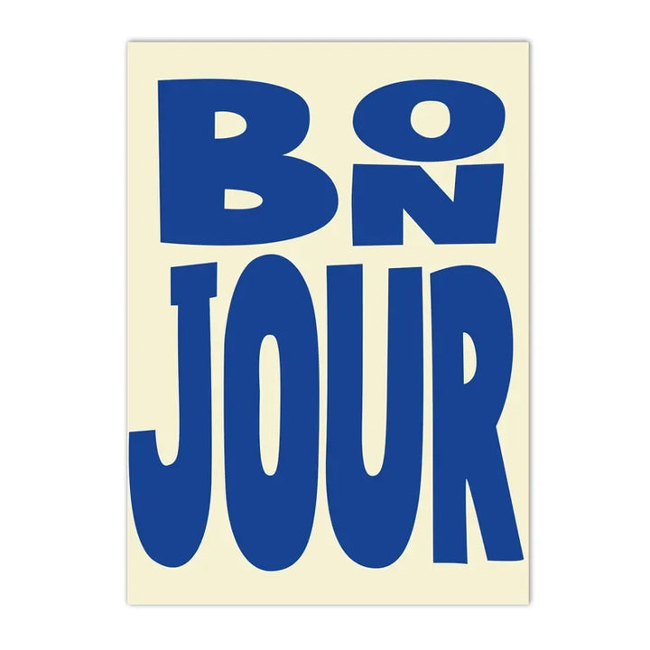 Abstract Colorful “Bon Jour” French Quote Canvas Wall Art – Modern Typography Print for Living Room & Home Decor