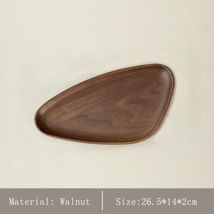 Japanese Irregular Black Walnut Wooden Tray – Handmade Dessert, Coffee & Decorative Serving Plate