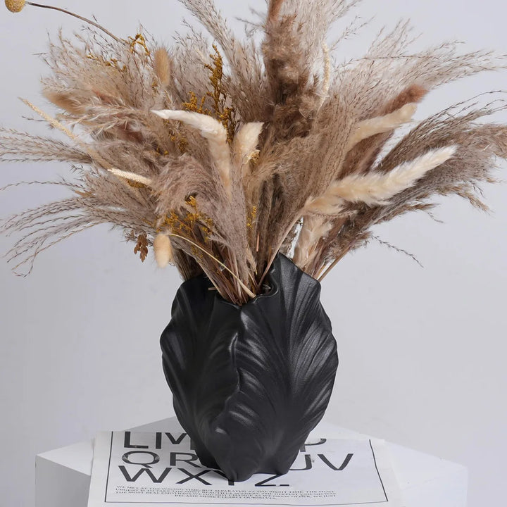 White Leaf Ceramic Vase – Modern Boho Centerpiece Decor