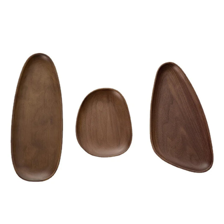 Japanese Irregular Black Walnut Wooden Tray – Handmade Dessert, Coffee & Decorative Serving Plate