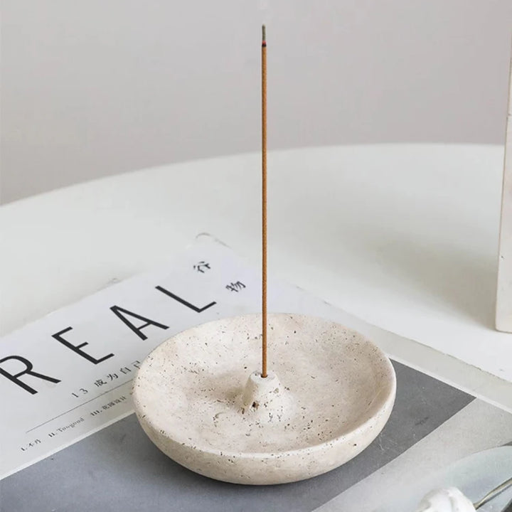 Vintage Travertine Incense Holder – Round Marble Burner