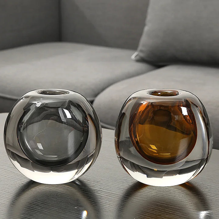 Gradient Glass Vase – Transparent Round Flower Pot Decor