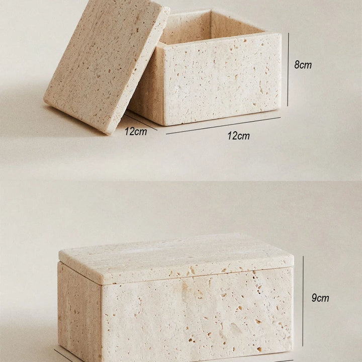 Natural Travertine Storage Jar – Marble Organizer Canister for Jewelry, Cotton Swabs, Makeup Pads & Bathroom Essentials