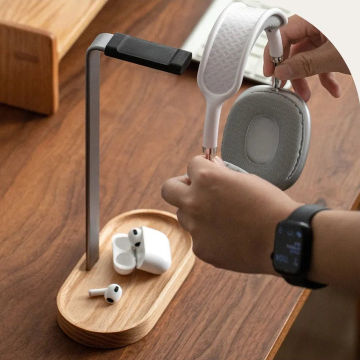 Wood and Metal Headphone Stand – Universal Desktop Holder