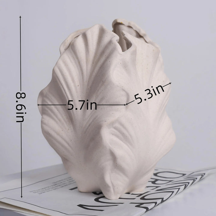 White Leaf Ceramic Vase – Modern Boho Centerpiece Decor