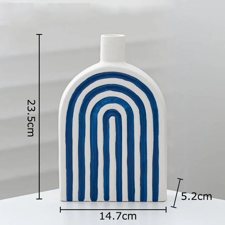 Blue and White Striped Ceramic Vase – Modern Decor