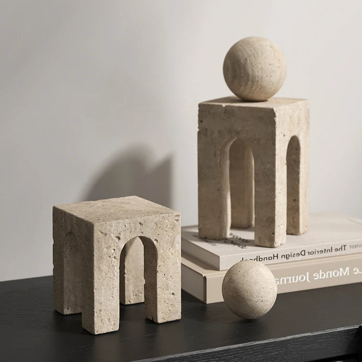 Modern Travertine Arch Sculpture – Decorative Statue