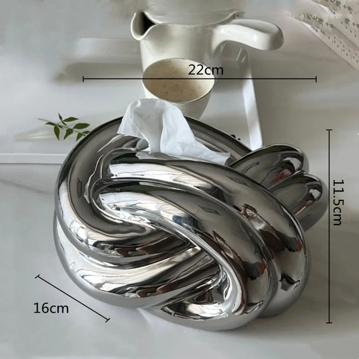Ceramic Tissue Box with Wool Ball Accent – Modern Napkin Holder & Desk Storage Decoration