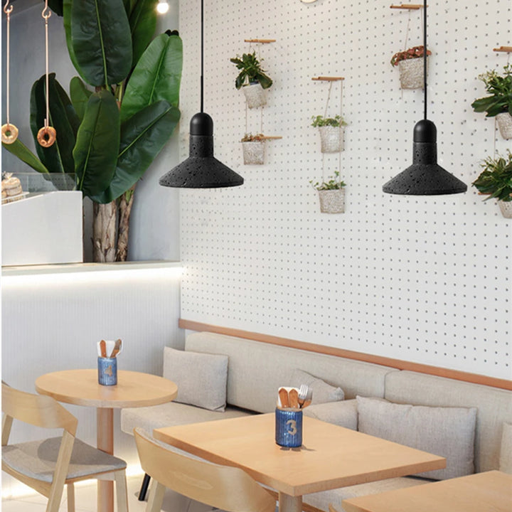 Industrial Black Stone Pendant Lamp – Nordic Retro LED Chandelier