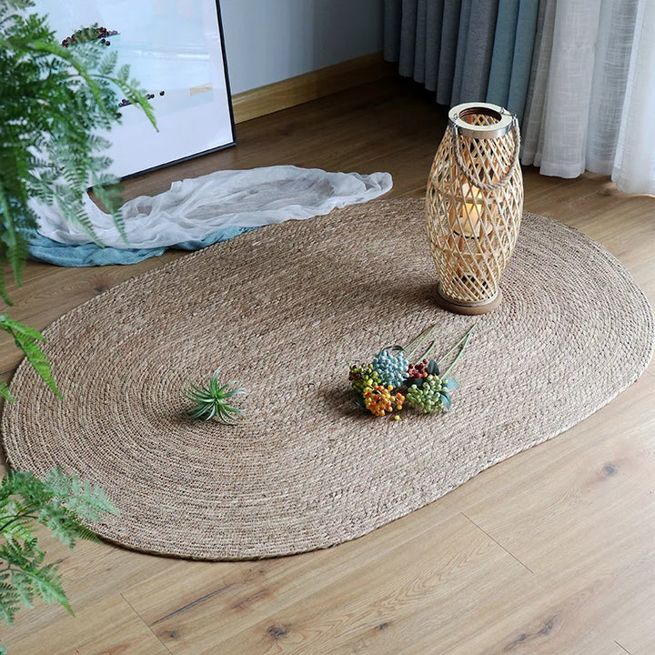 Round Woven Rattan Rug – Natural Bamboo Fiber Floor Mat