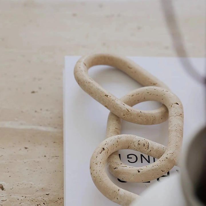 Travertine Chain Link Sculpture – Rustic Marble Table Décor