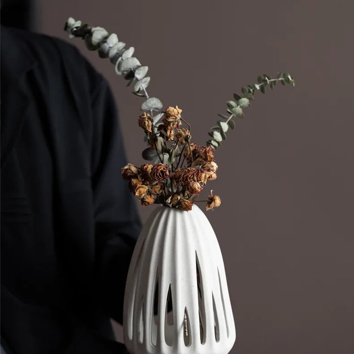 Nordic Ceramic Hollow Vase – Modern Centerpiece for Home & Office