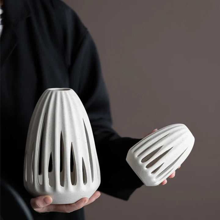 Nordic Ceramic Hollow Vase – Modern Centerpiece for Home & Office