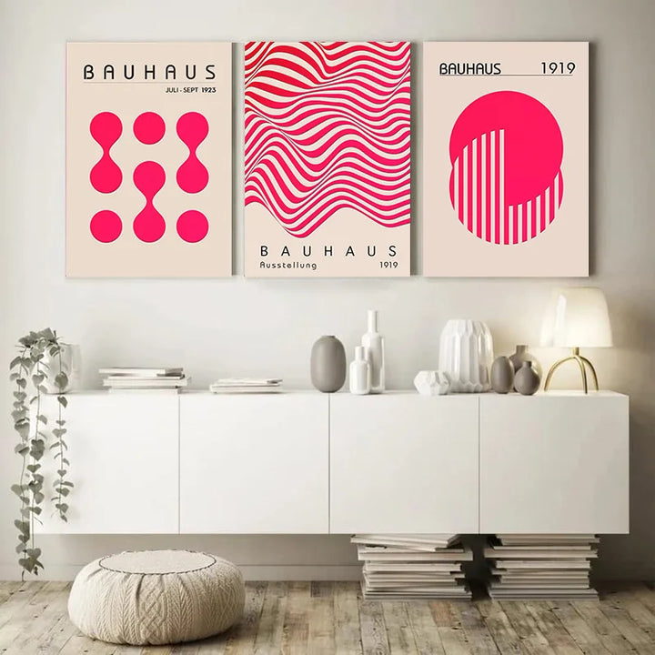 Pink Bauhaus Abstract Canvas Print – Modern Wall Art
