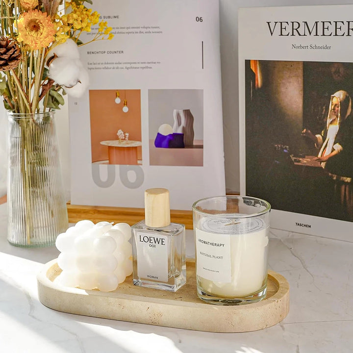 Natural Travertine Marble Tray – Elegant Stone Organizer for Bathroom, Vanity, Jewelry, Perfume & Decor | Handmade Luxury Gift