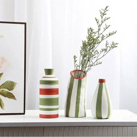 Colorful Striped Ceramic Vase – Modern Decorative Pot