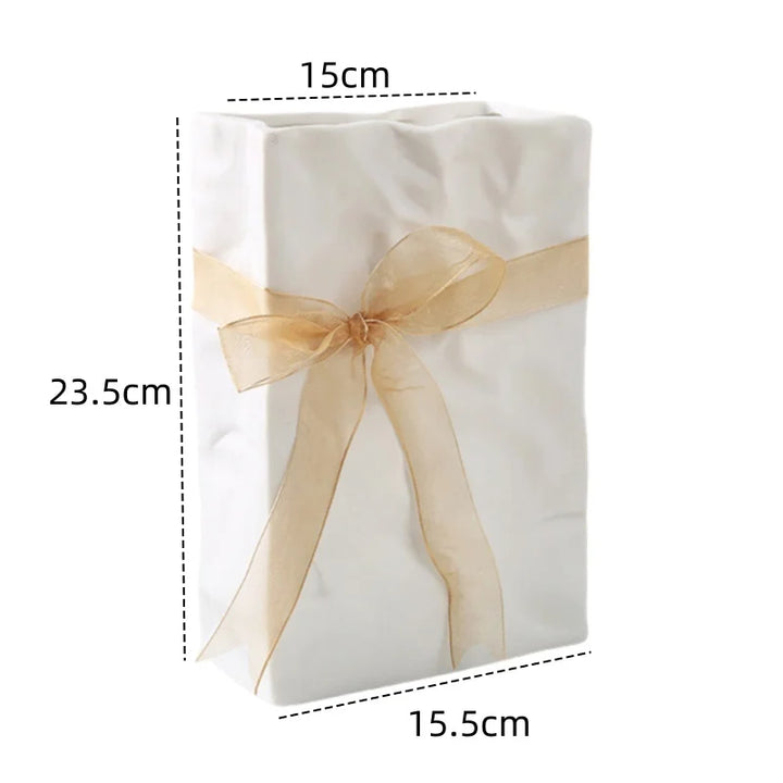 Ceramic Paper Bag Vase – Nordic Modern Home Decoration