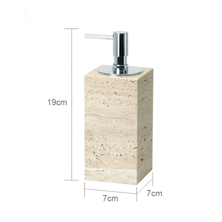 Beige Travertine Marble Bathroom Set – 9-Piece Natural Stone Accessories with Soap Dispenser, Diffuser, Tray & More