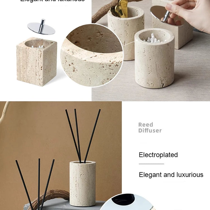 Beige Travertine Bathroom Set – Marble Vanity Accessories