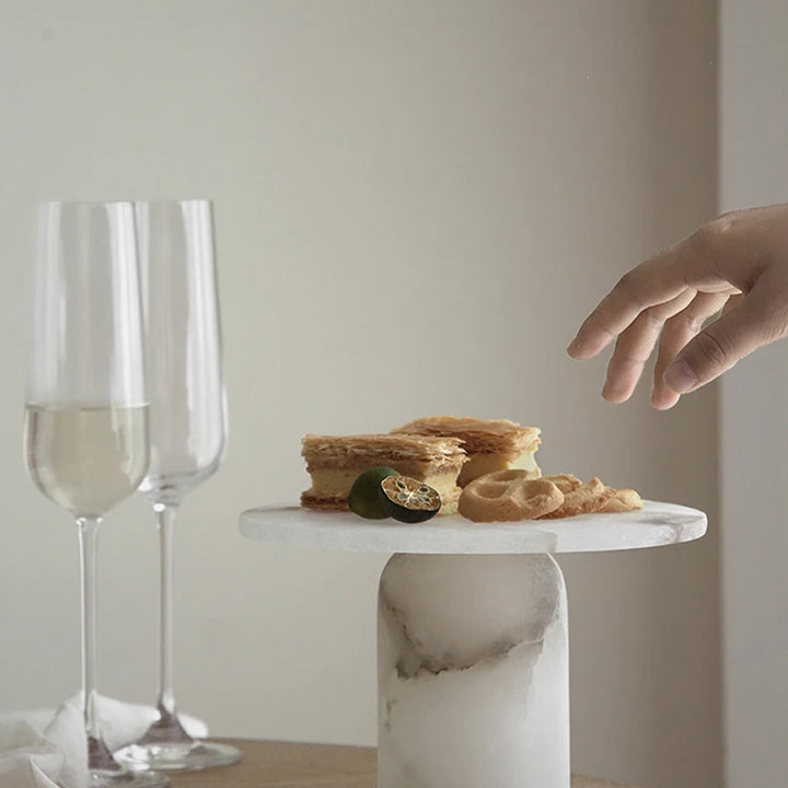 White Onyx Marble Cake Stand – Pedestal Dessert Tray