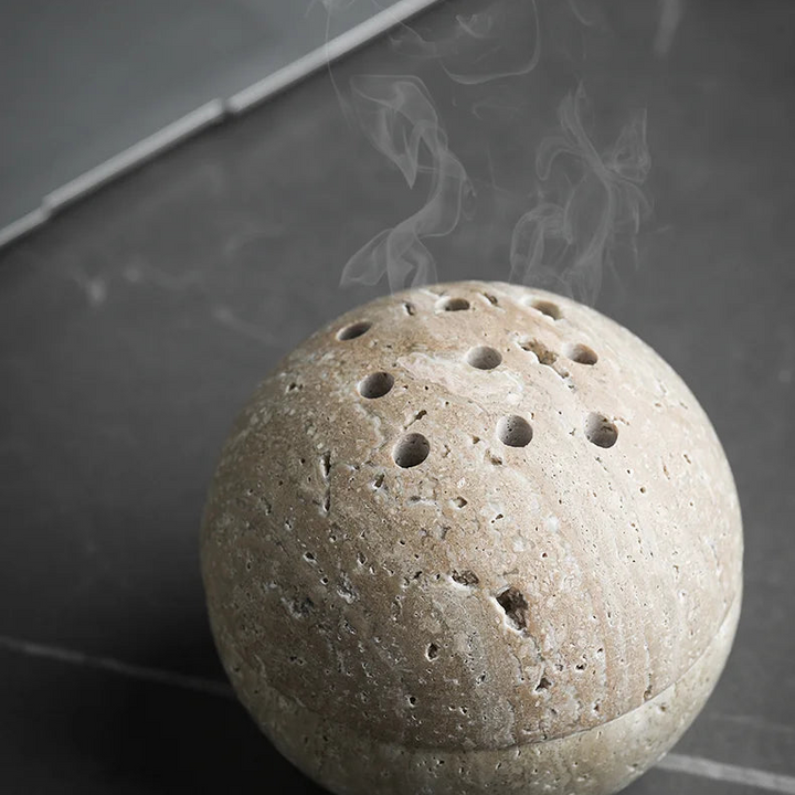 Beige Travertine 9-Hole Sphere Incense Burner