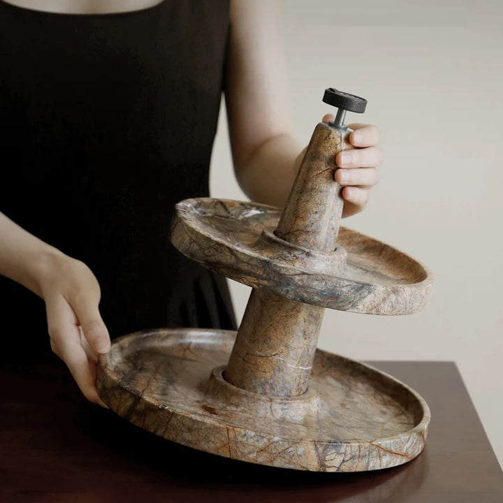 Two-Tier Coffee Brown Marble Serving Tray