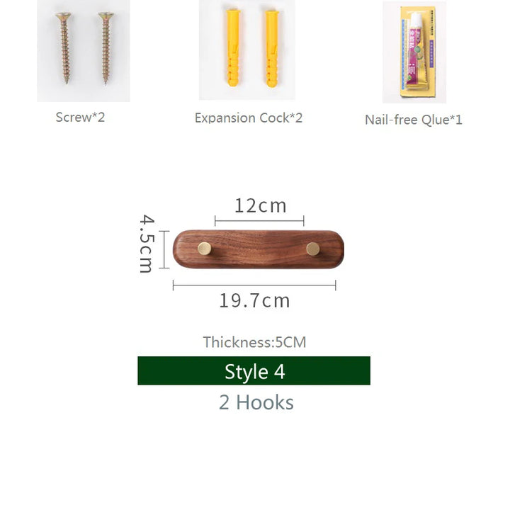 Black Walnut Wall Hook with Brass – Modern Clothes Hanger