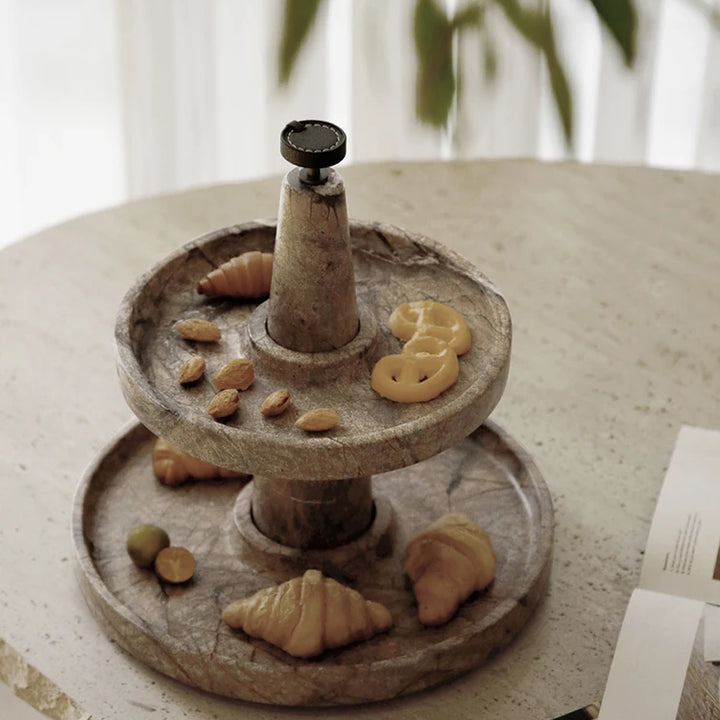 Two-Tier Coffee Brown Marble Serving Tray