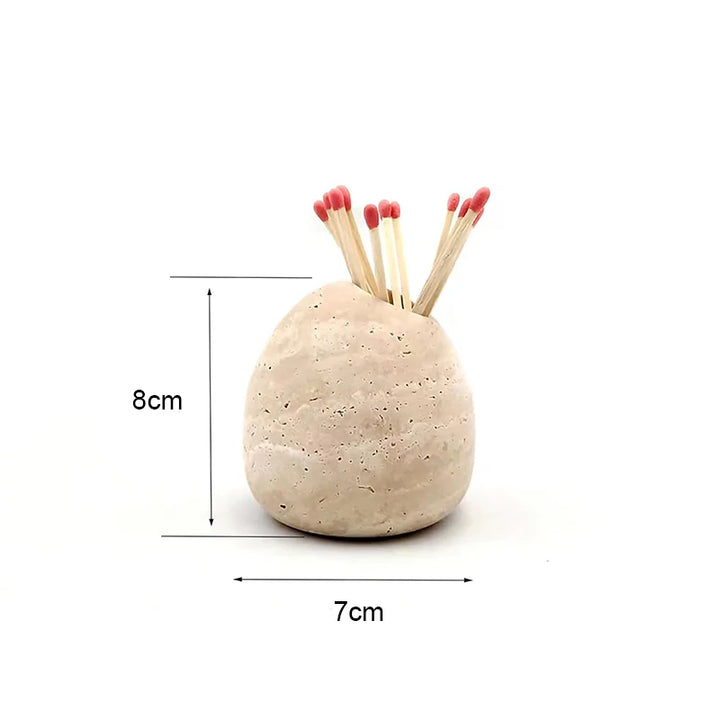 Travertine Matchstick & Toothpick Holder – Beige Stone Jar for Matches, Swabs & Home Decor Accent