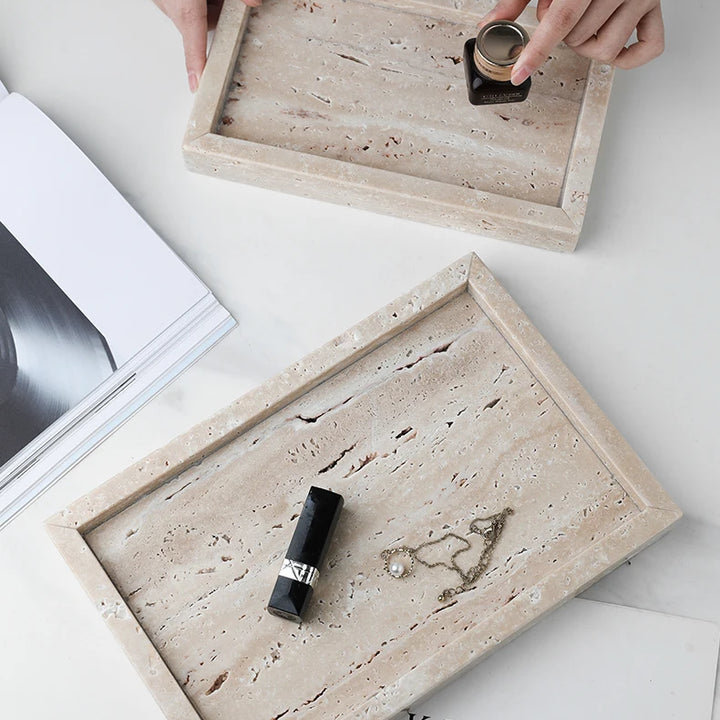 Minimalist Travertine Marble Tray – Vanity & Jewelry Decor