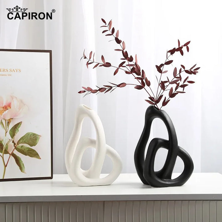 Abstract Nordic Ceramic Vase – Modern Irregular Design for Pampas Grass, Dried Flowers & Minimalist Home Décor