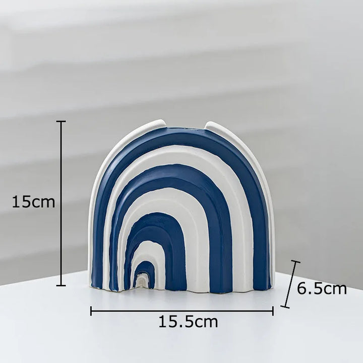 Blue and White Striped Ceramic Vase – Modern Decor
