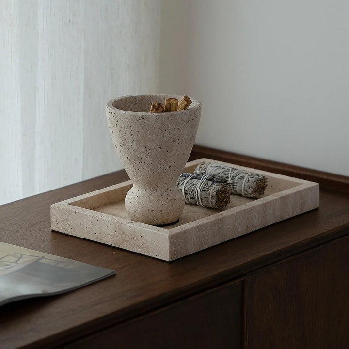 Vintage Travertine Incense Holder – Wood Palo Santo Burner