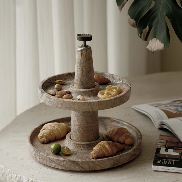 Two-Tier Coffee Brown Marble Serving Tray