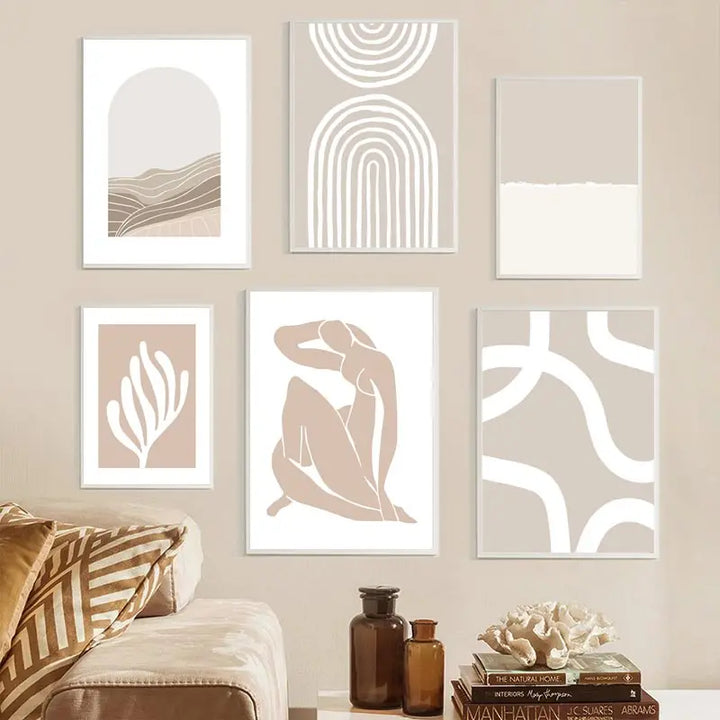 Matisse Beige Abstract Canvas – Boho Line Arches Wall Art