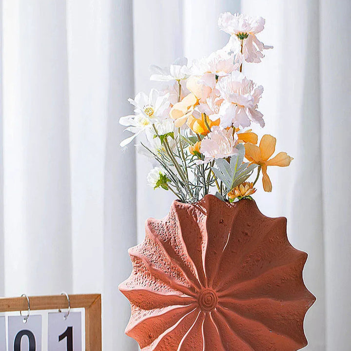Shell Shaped Ceramic Vase – Minimalist Orange Home Decor